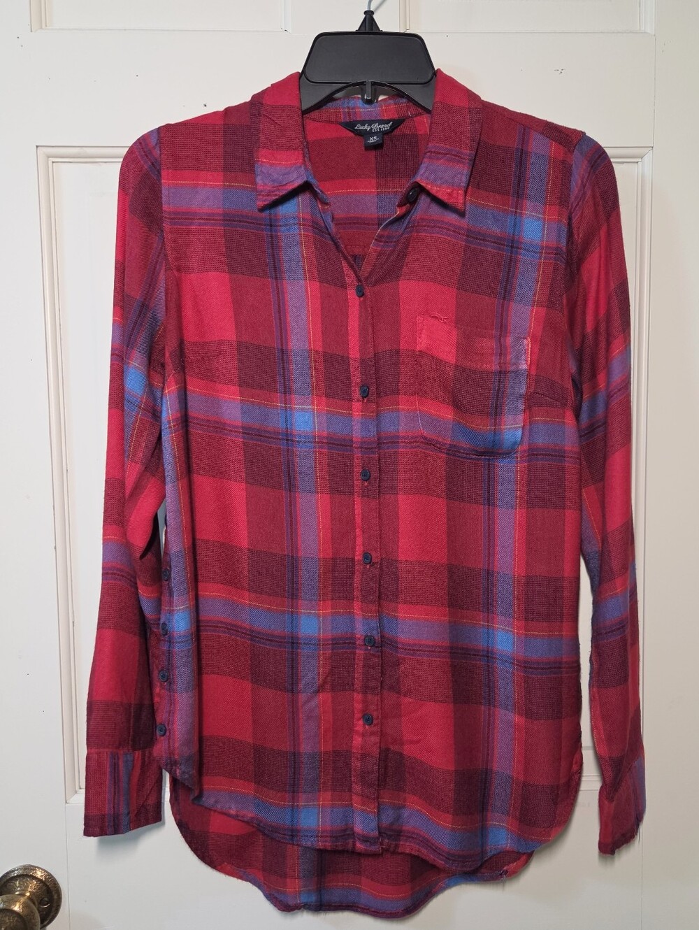 Lucky Brand Red and Blue Plaid Button-Down Shirt, Size XS